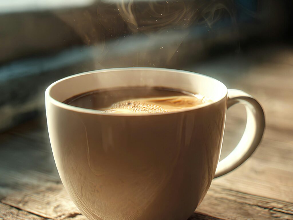 朝の光の中のコーヒー